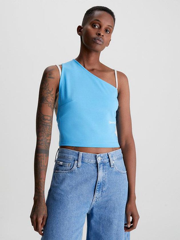 Calvin Klein USA Milano Jersey One-Shoulder Womens Top Blue 8705623-YI